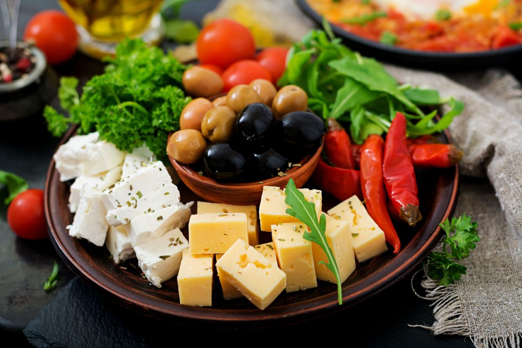 Diner platter - olives, cheese and vegetables